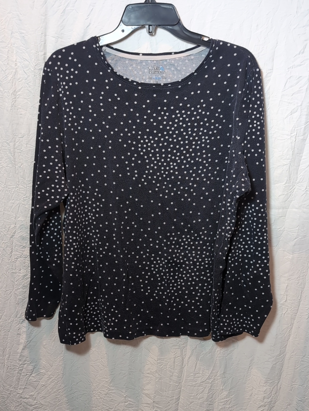croft & barrow Black Long-Sleeve Polka Dot Top